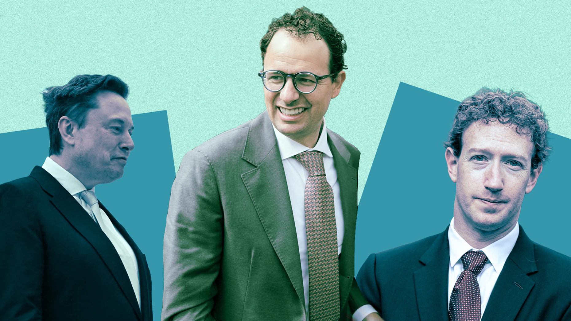 Left to right: Elon Musk, Dario Amodei and Mark Zuckerberg. Getty Images.