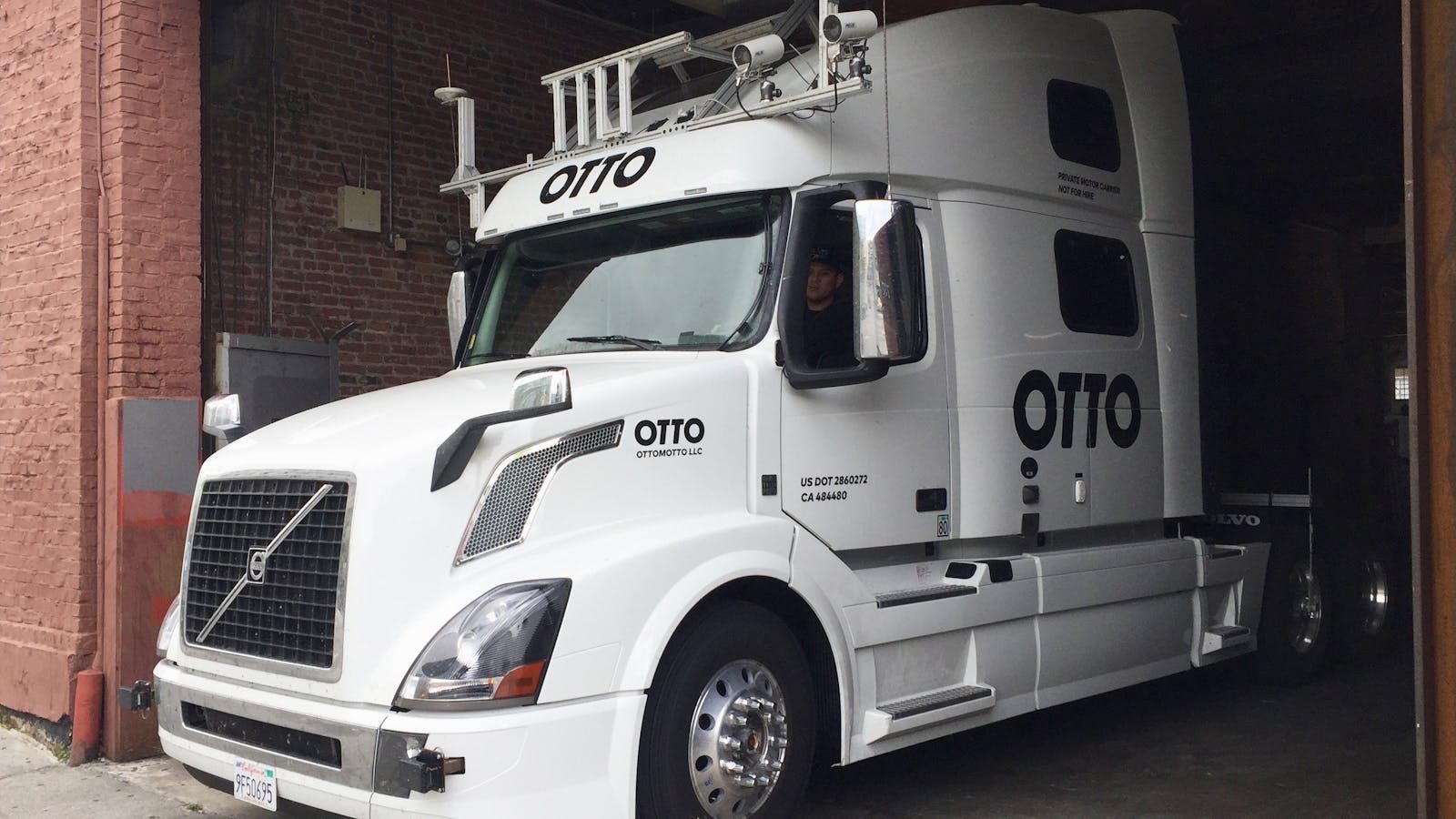 An Otto truck coming out of Otto's headquarters in San Francisco. Photo by Flickr/Steve Jurvetson.