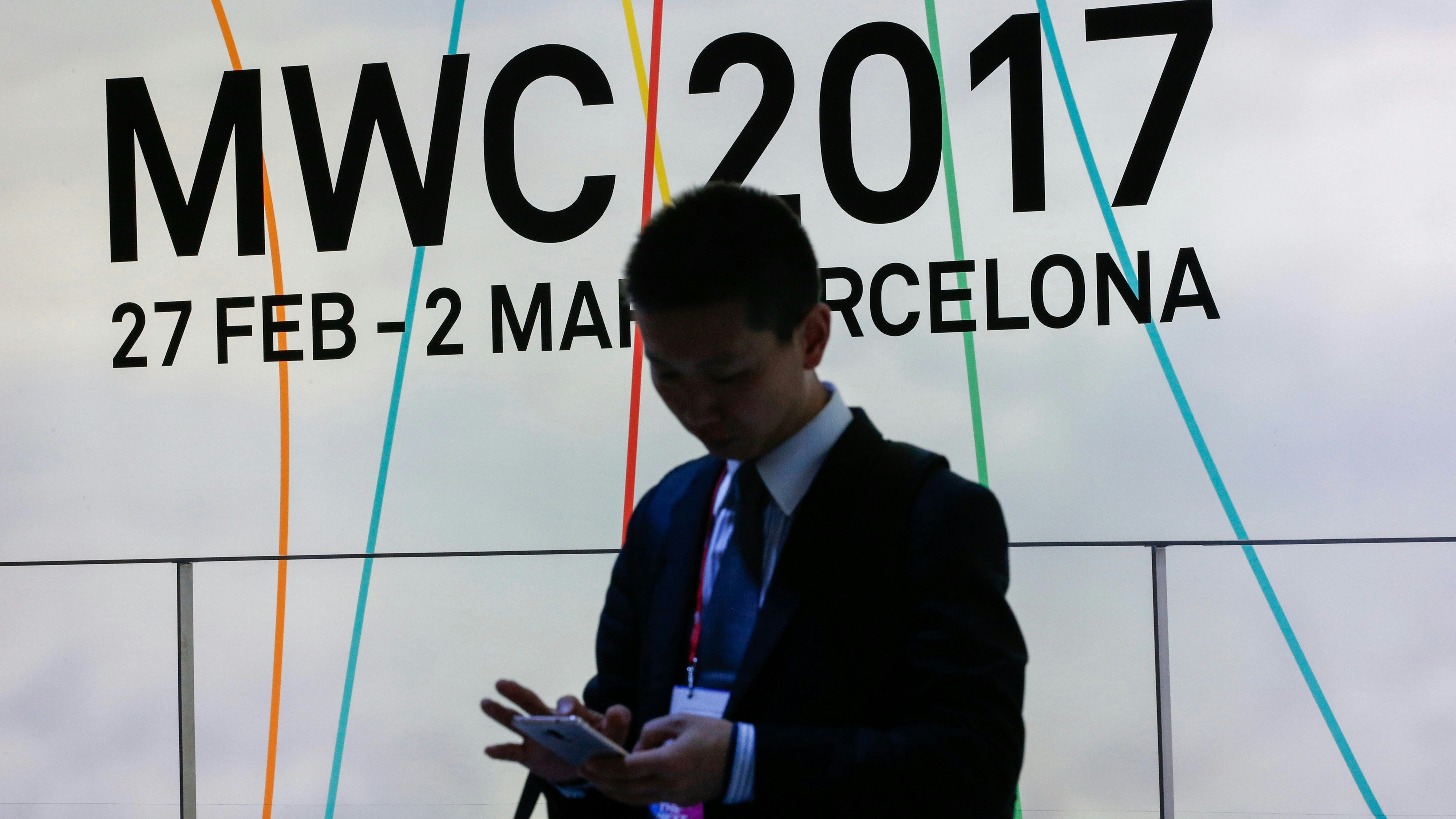 An attendee at this week's Mobile World Congress in Barcelona. Photo by Bloomberg.
