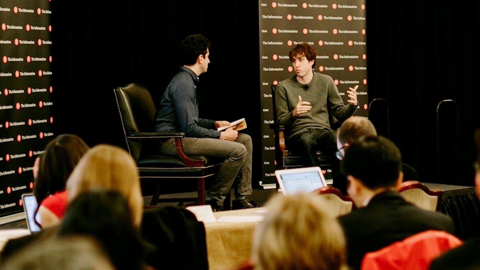 Quora CEO Adam D'Angelo talking with The Information's Tom Dotan at The Information's NYC Subscriber Summit on Tuesday. Photo by Karen Obrist