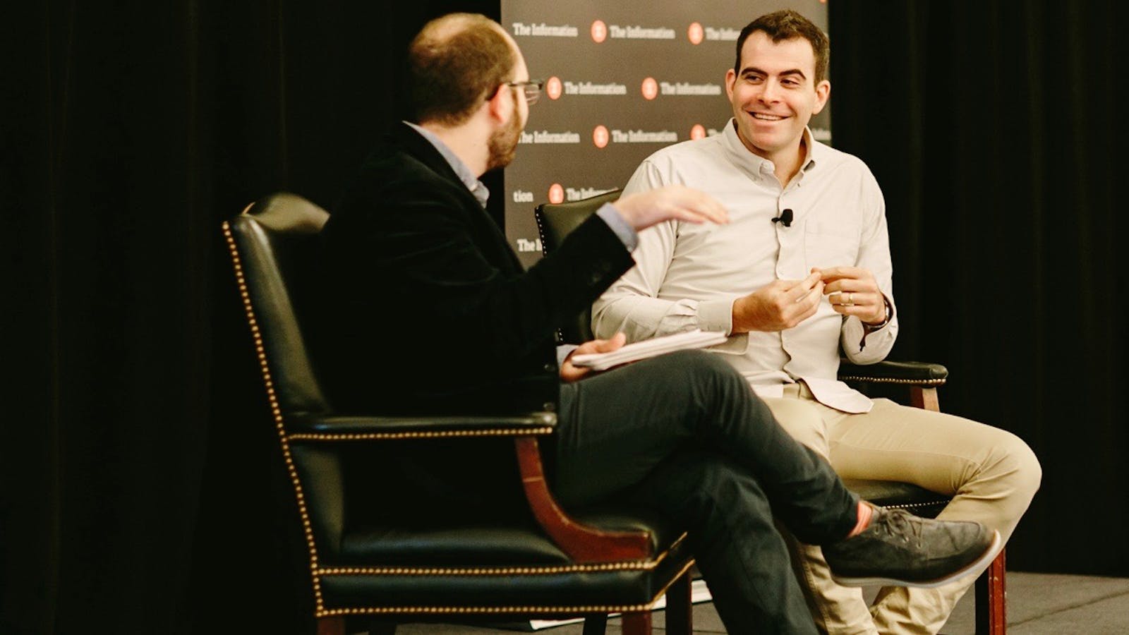 Facebook’s VP of News Feed Adam Mosseri talking with The Information's Cory Weinberg on Tuesday. Photo by Karen Obrist  