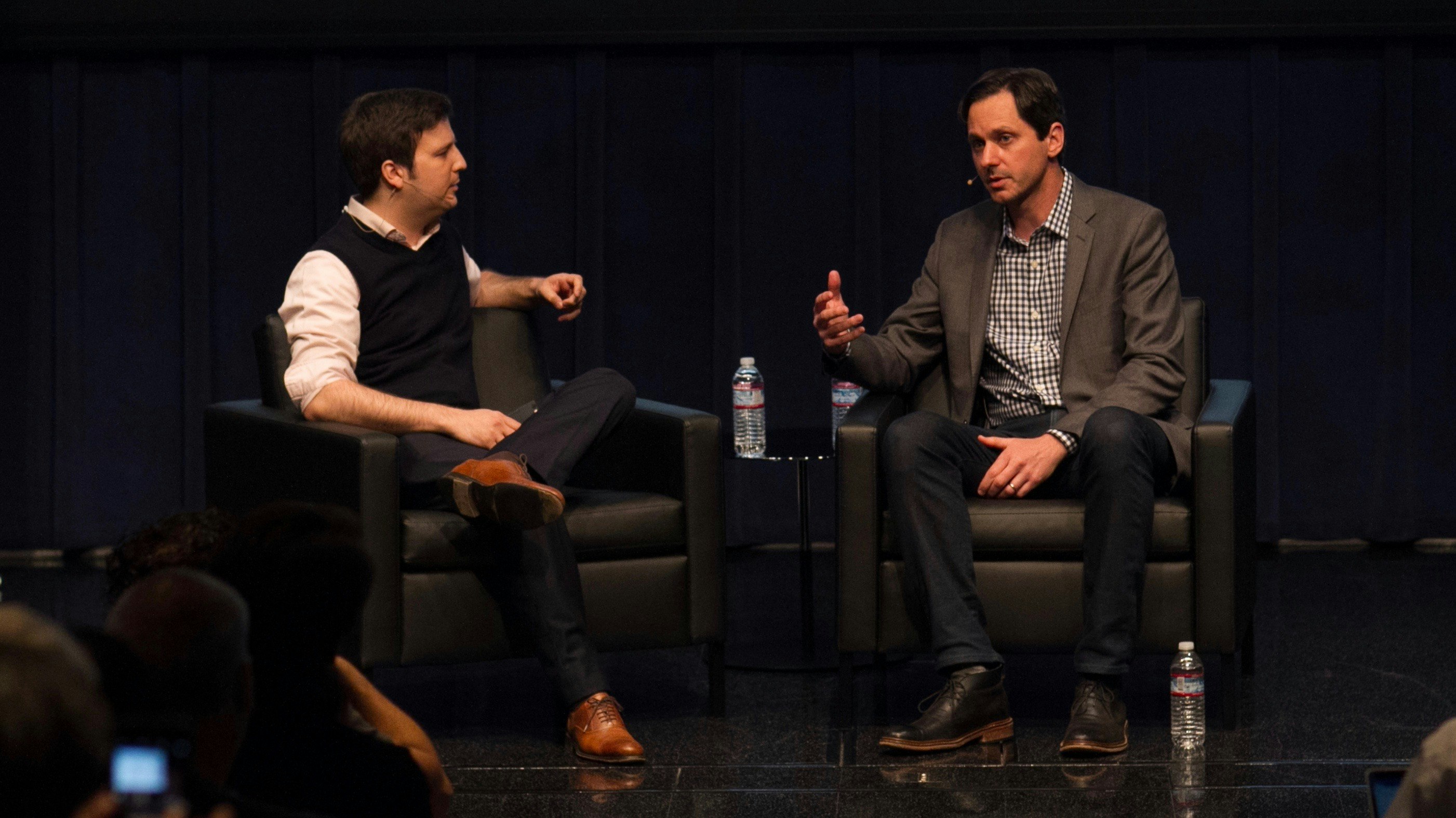 The Information's Amir Efrati with NuTonomy CEO Karl Iagnemma. Photo by Julie Mikos.