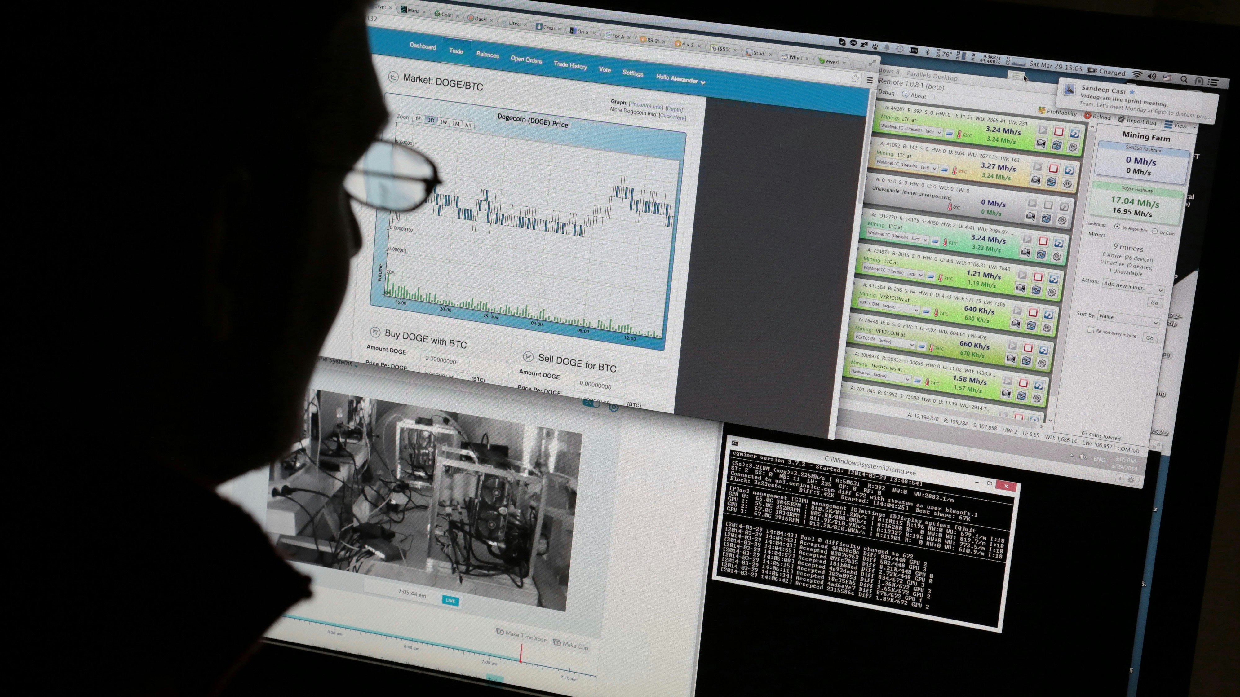 A Bitcoin "miner" processing cryptocurrency transactions. Photo by Bloomberg.