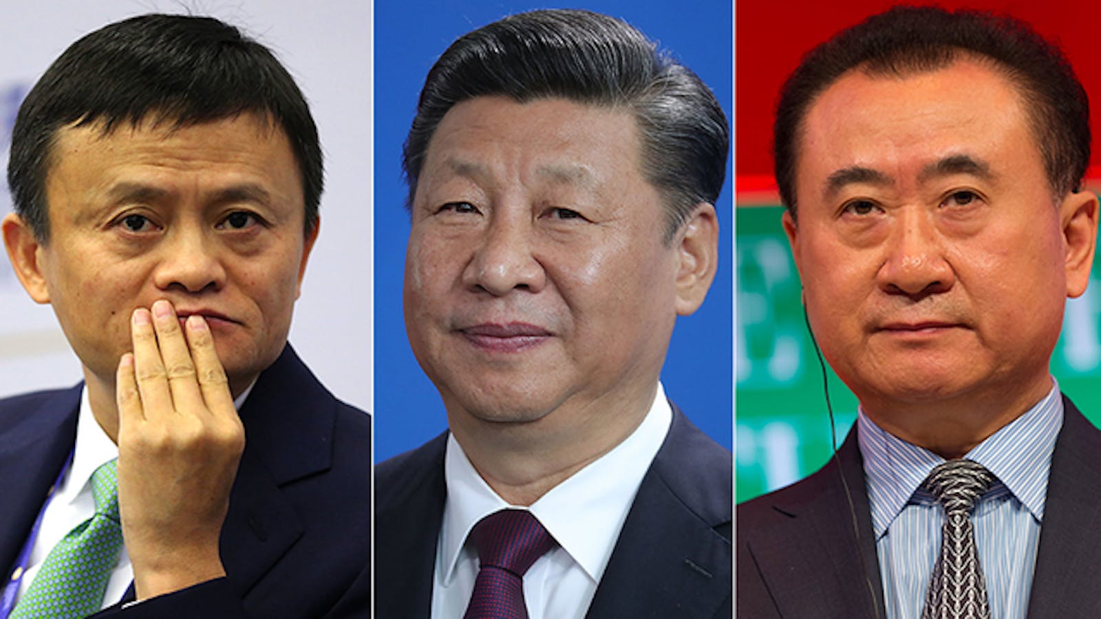 Alibaba founder Jack Ma , Chinese president Xi Jinping and Dalian Wanda chief Wang Jianlin. Photos by Bloomberg and Flickr/Stuart Isett 
