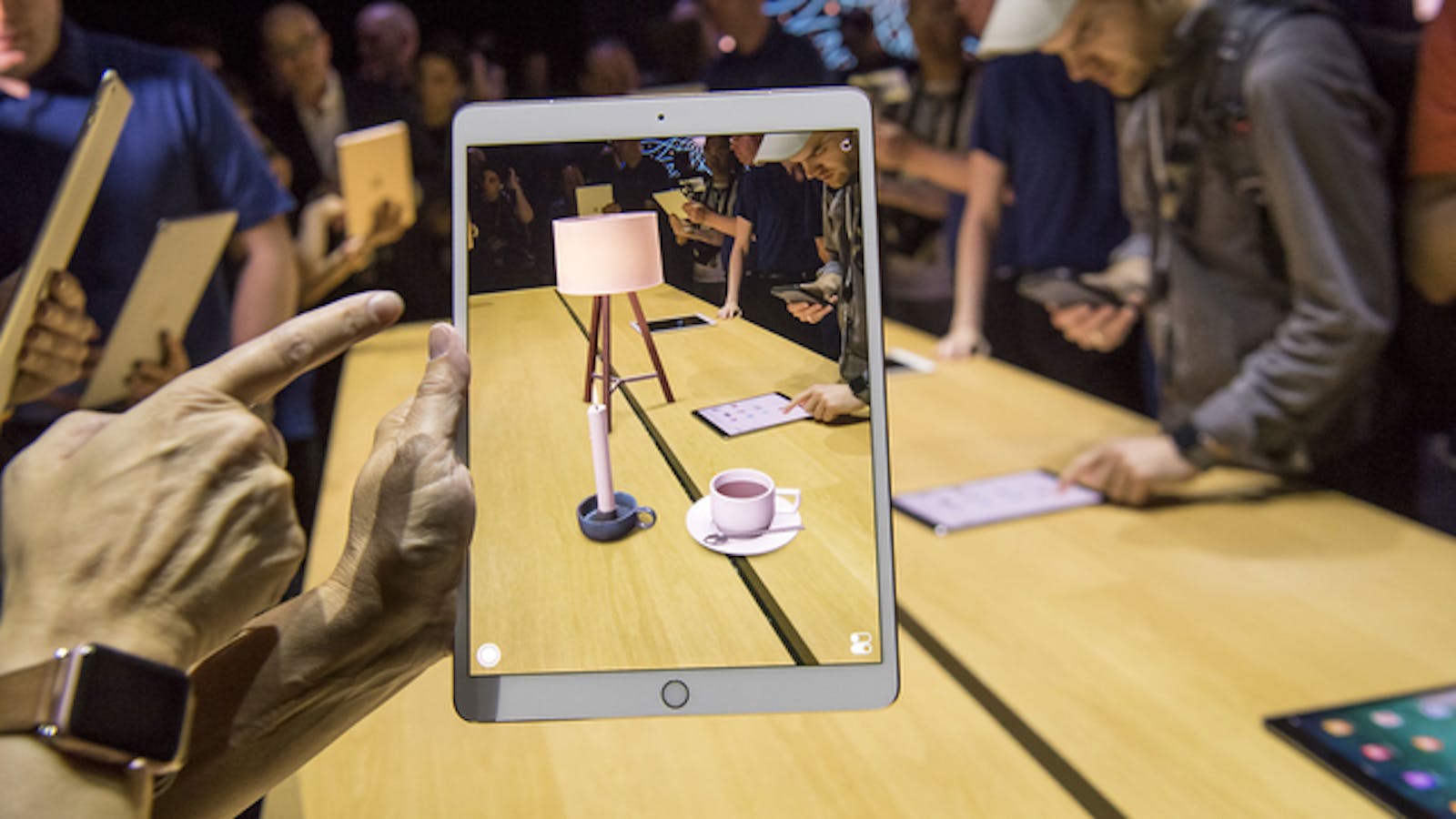 ARKit being demonstrated on an iPad at WWDC in June. Photo by Bloomberg