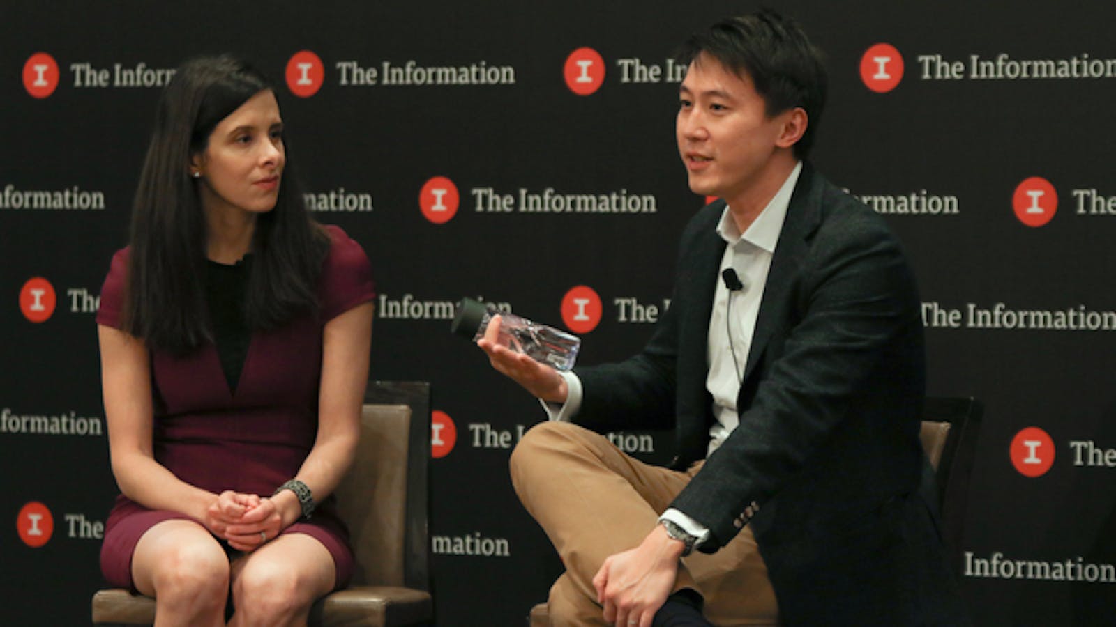 The Information's editor in chief Jessica Lessin with Xiaomi CFO Shou Zi Chew. Photo by Derry Ainsworth