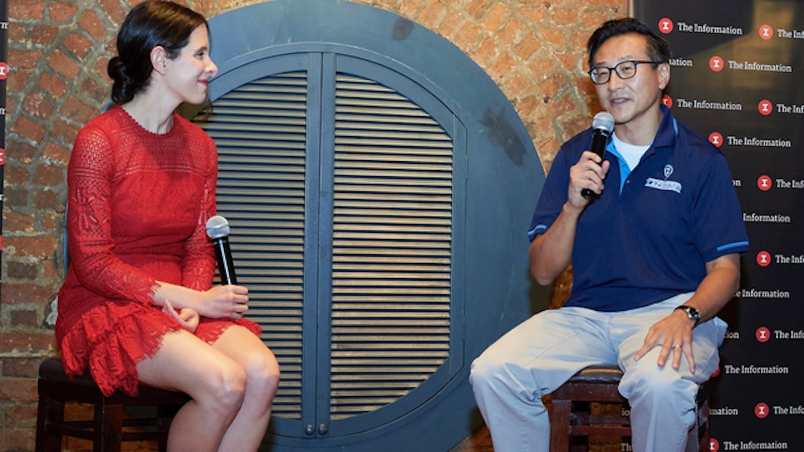 Alibaba Vice Chairman Joe Tsai talking with The Information's Jessica Lessin in Hong Kong on Thursday. Photo by Brent Pottinger.