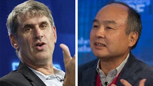 Bill Gurley of Benchmark and Masayoshi Son of SoftBank. Photo by Bloomberg.