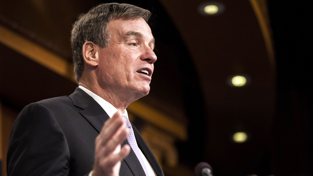 Virginia Sen. Mark Warner, during a news conference  in Washington, D.C., on Oct. 19. Photo: Bloomberg