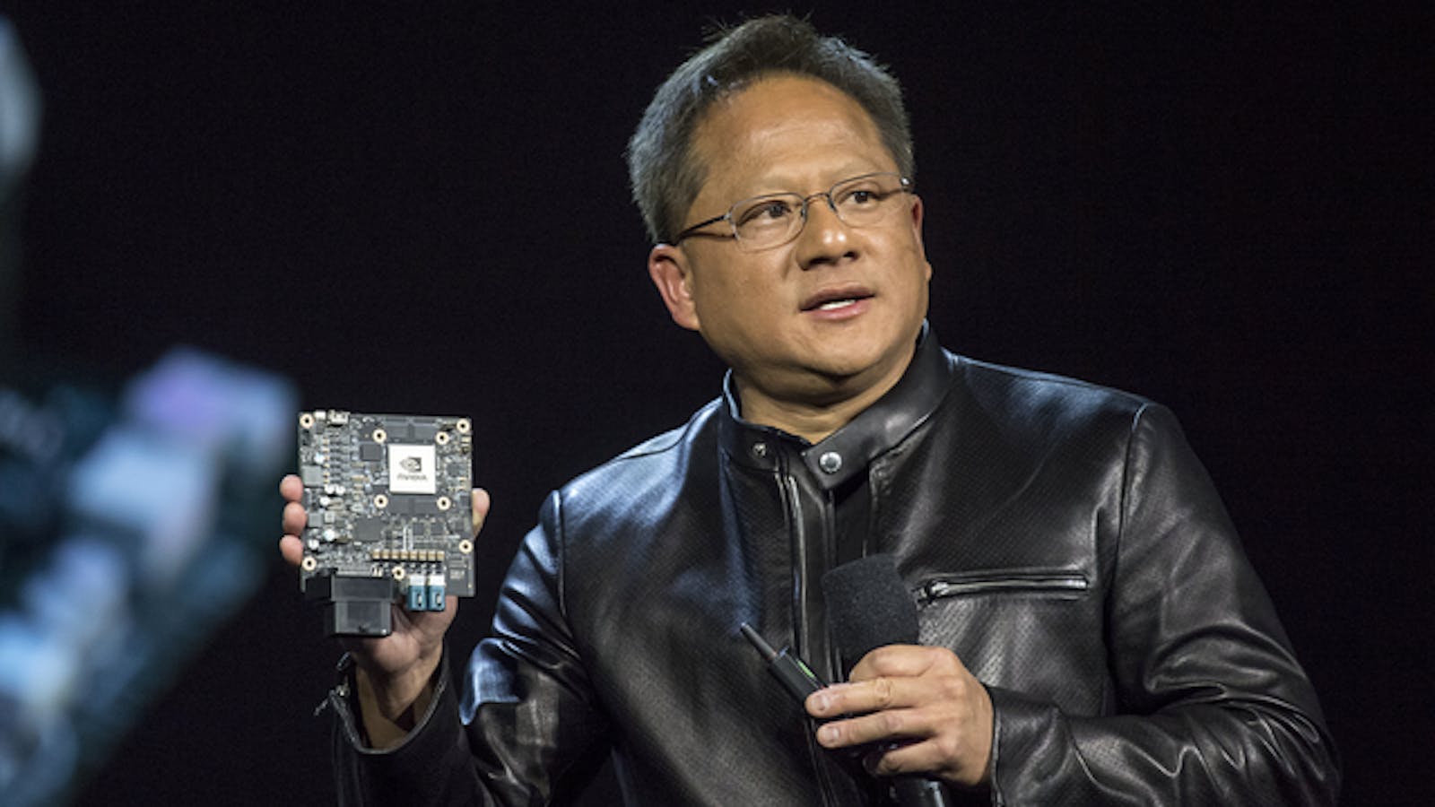 Nvidia CEO Jen-Hsun Huang, speaking at the 2017 Consumer Electronics Show in Las Vegas. Photo: Bloomberg