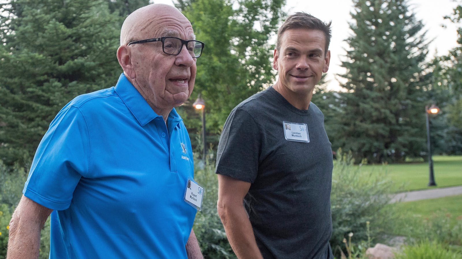 Rupert Murdoch with his son Lachlan at the Allen & Co conference in Sun Valley in July. Photo by Bloomberg.