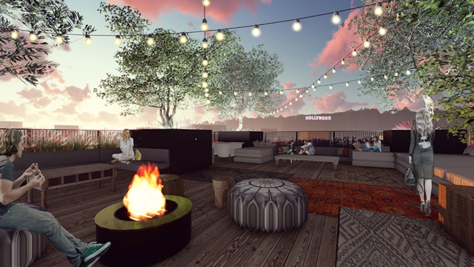 An artists' rendering of the roof deck at Treehouse's first Los Angeles apartment building. Image by Treehouse.