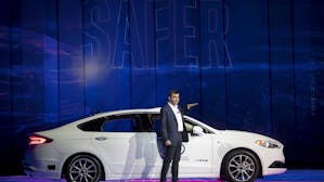 Mobileye CEO Amnon Shashua speaks at CES on Jan. 8. Photo: Bloomberg