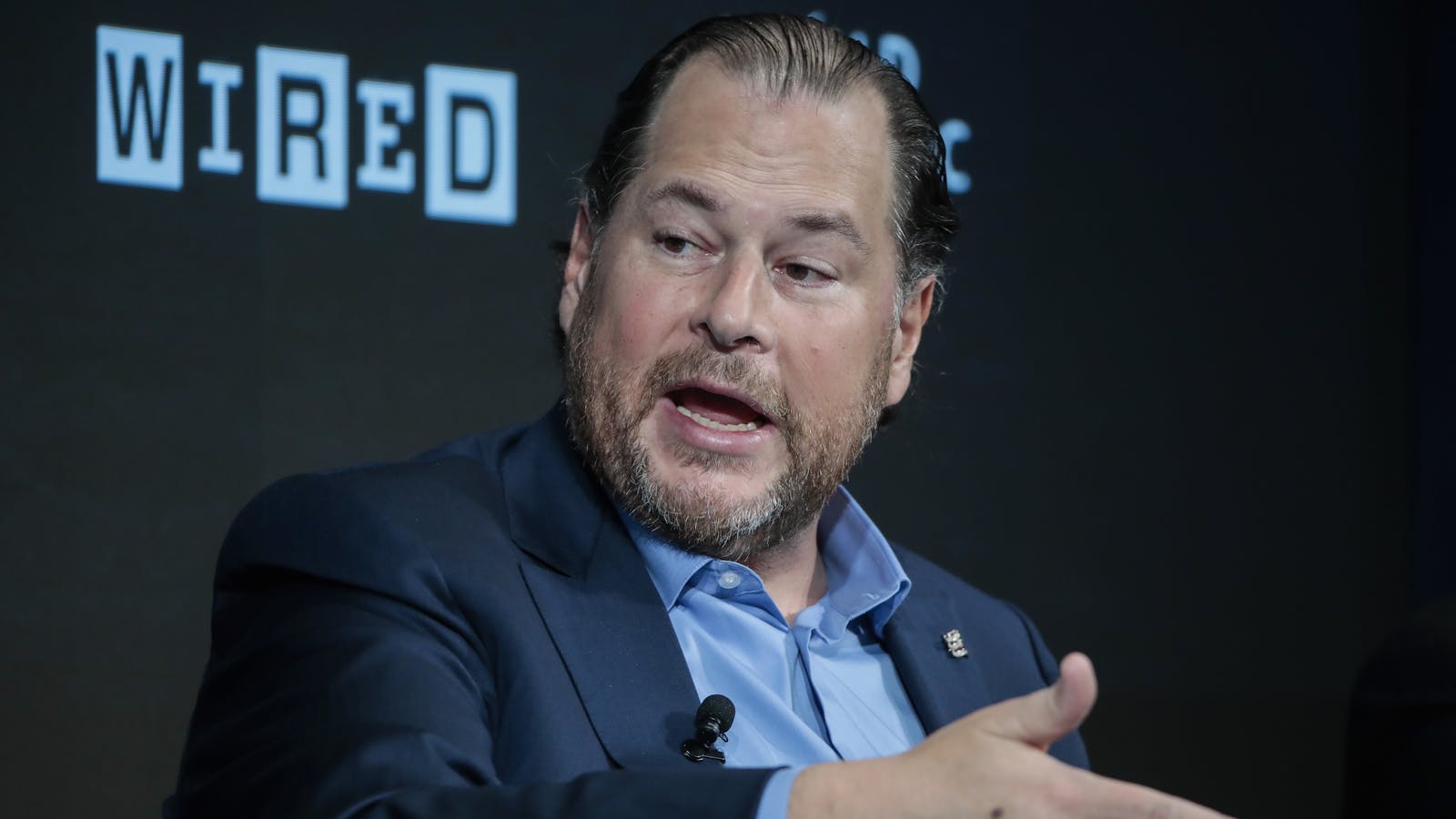 Salesforce chief Marc Benioff at Davos last month. Photo by Bloomberg.
