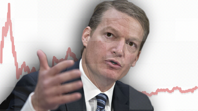 FireEye CEO Kevin Mandia, against FireEye's stock since January, 2014. Art by Mike Sullivan. Photo by Bloomberg 