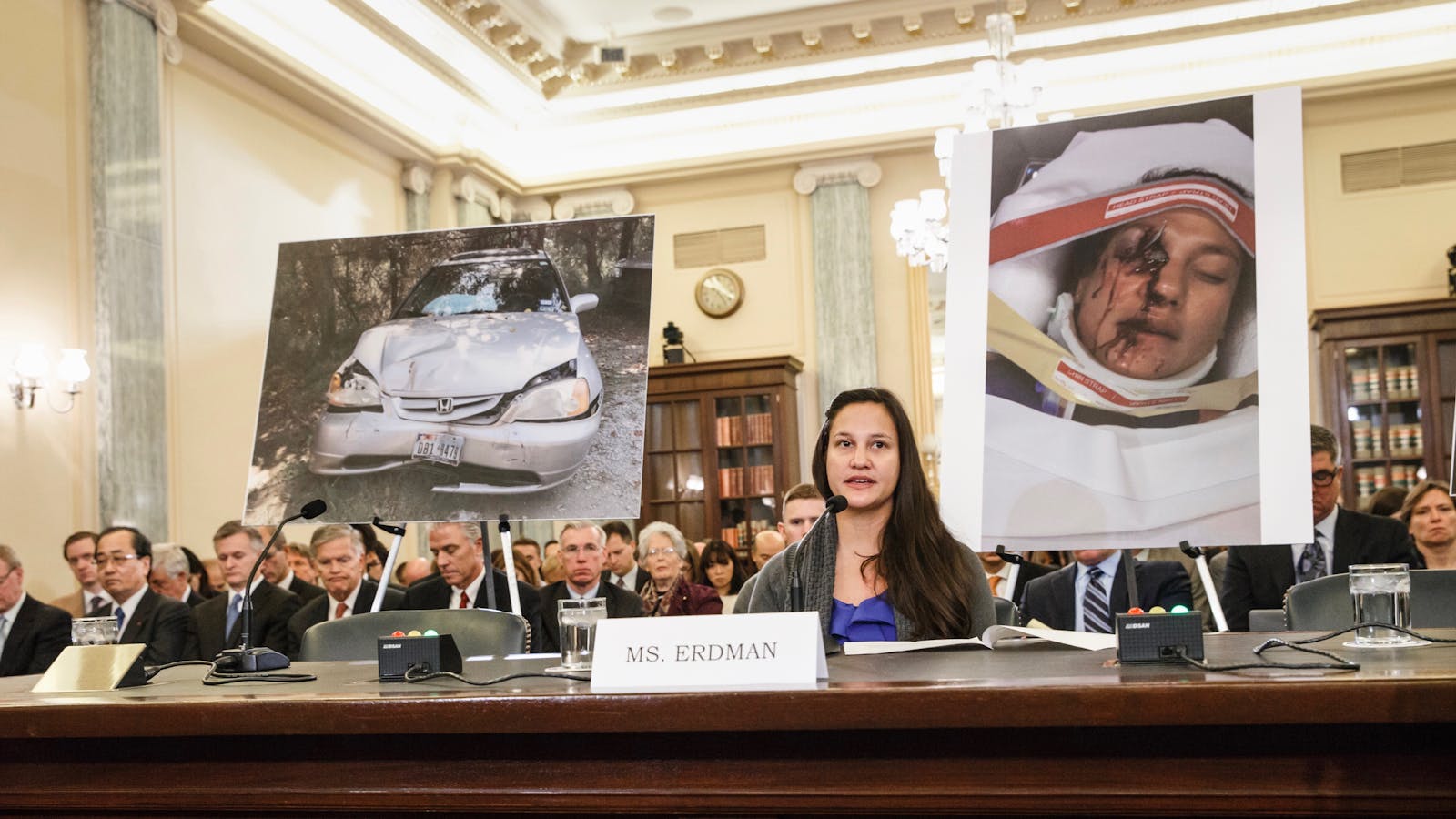 Stephanie Erdman, who was injured when a Takata airbag blew up, testifies before Congress in 2014. Photo by the AP.