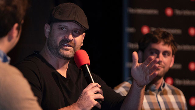 Zoox co-founders Tim Kentley-Klay (l.) and Jesse Levinson, at The Information's autonomous vehicles summit on Thursday. Photo: Erin Beach for The Information