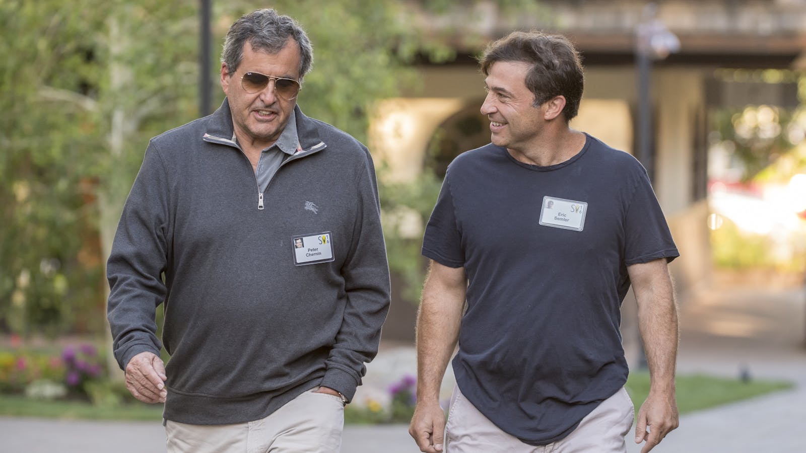 Peter Chernin, left, with investor Eric Semler at the Allen & Co Sun Valley conference in 2016. Photo by Bloomberg
