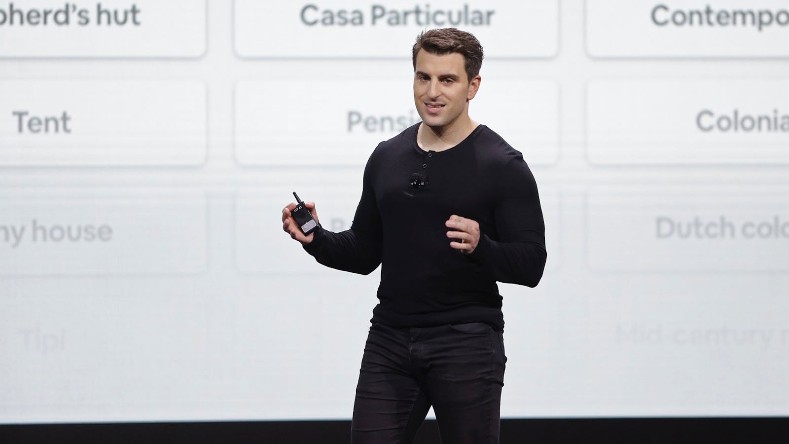 Airbnb CEO Brian Chesky speaking at an event in San Francisco in February. Photo: AP