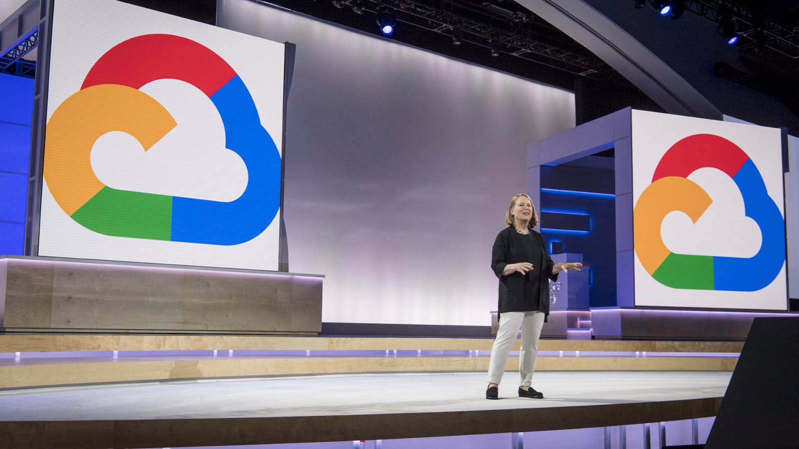 Diane Greene, CEO of Google Cloud, speaking at an event in July. Photo by Bloomberg