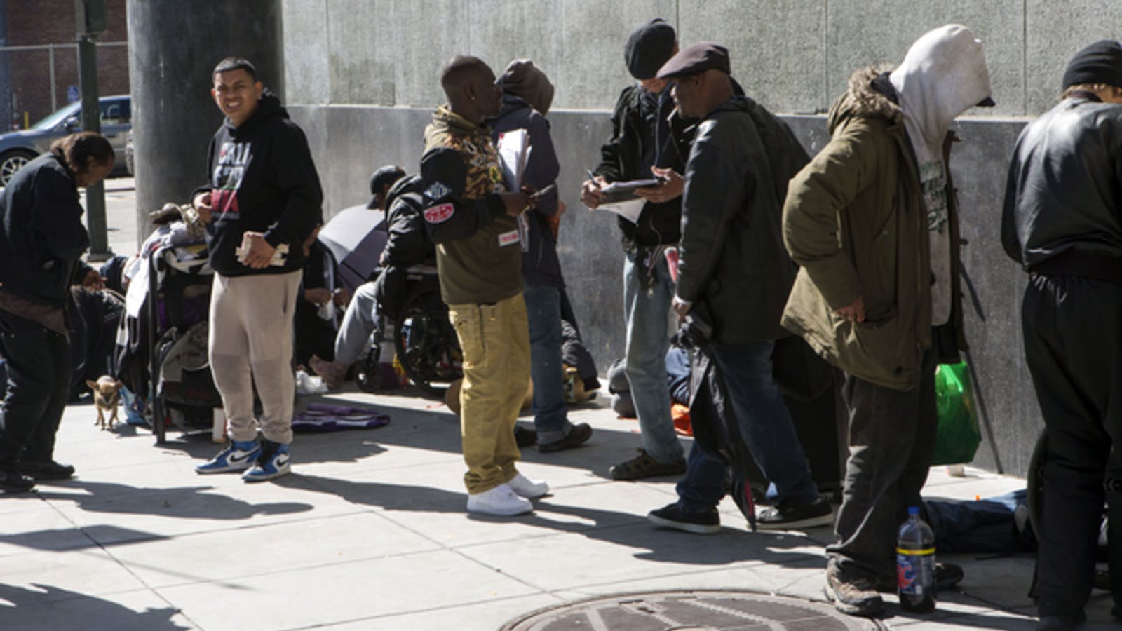 Homeless people on the sidewalk in San Francisco's Mission District earlier this year. Photo: AP