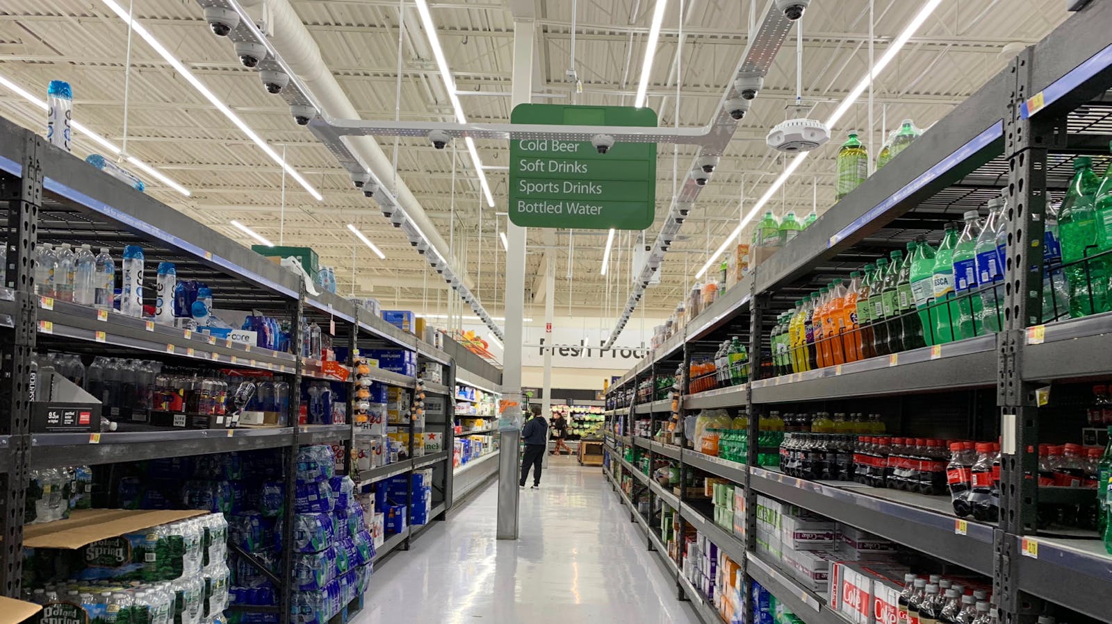 Cameras inside a Walmart store in Levittown, N.Y., where it is testing automation technologies. Photo by Jon Victor 
