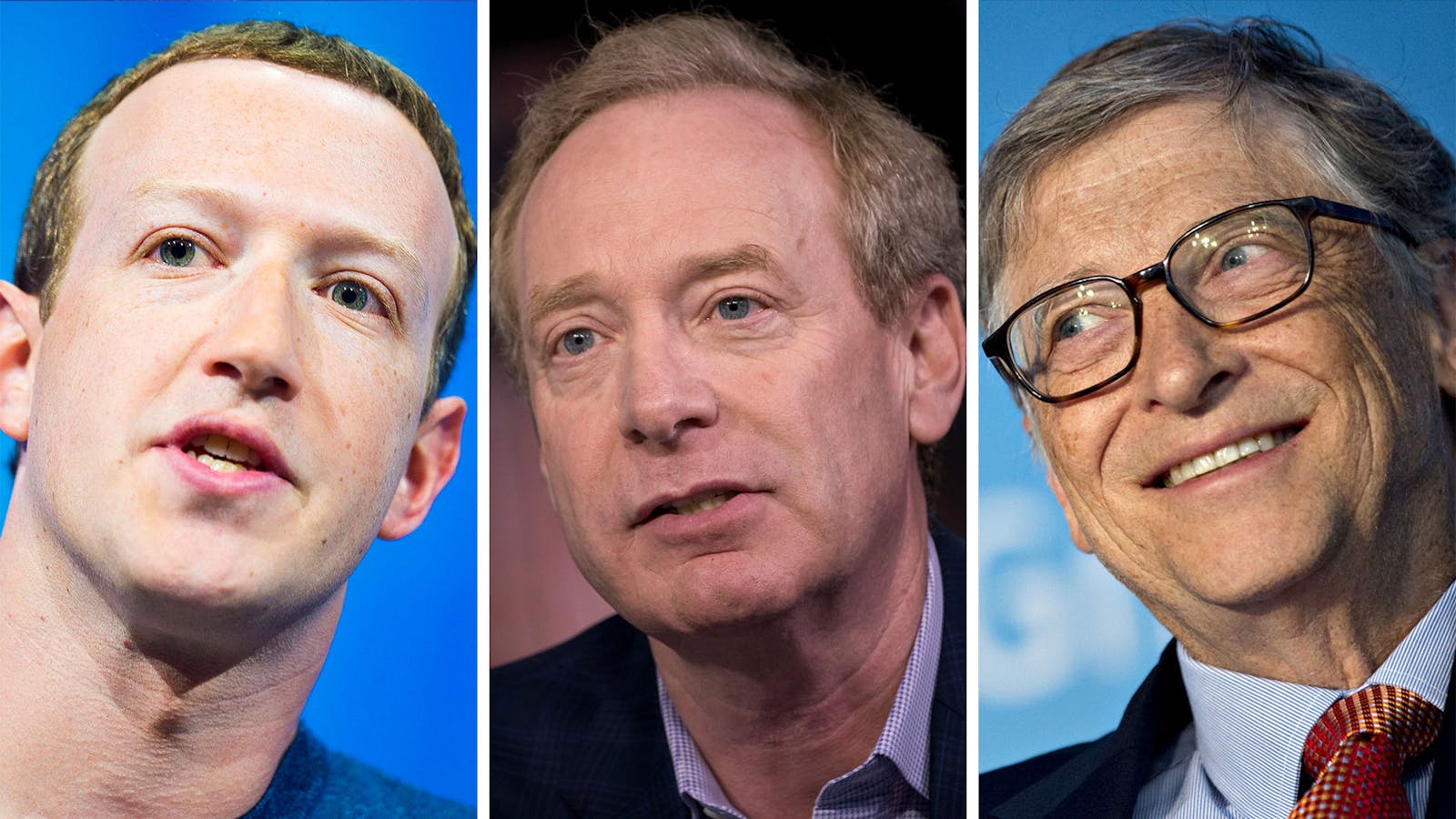 Mark Zuckerberg, Brad Smith and Bill Gates. Photos AP; Bloomberg