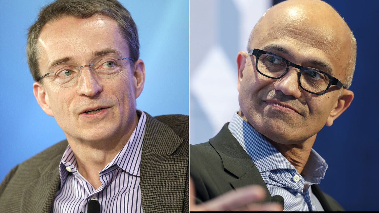 VMware's Pat Gelsinger, left, and Microsoft's Satya Nadella. Photos by Bloomberg.