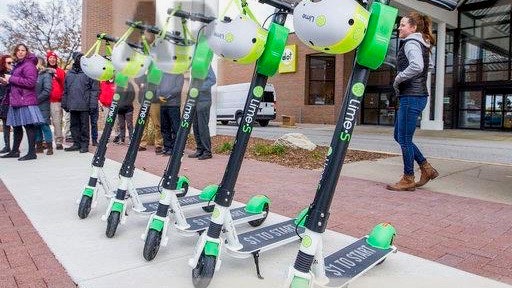 Lime scooters in South Bend, Ind. Photo: AP