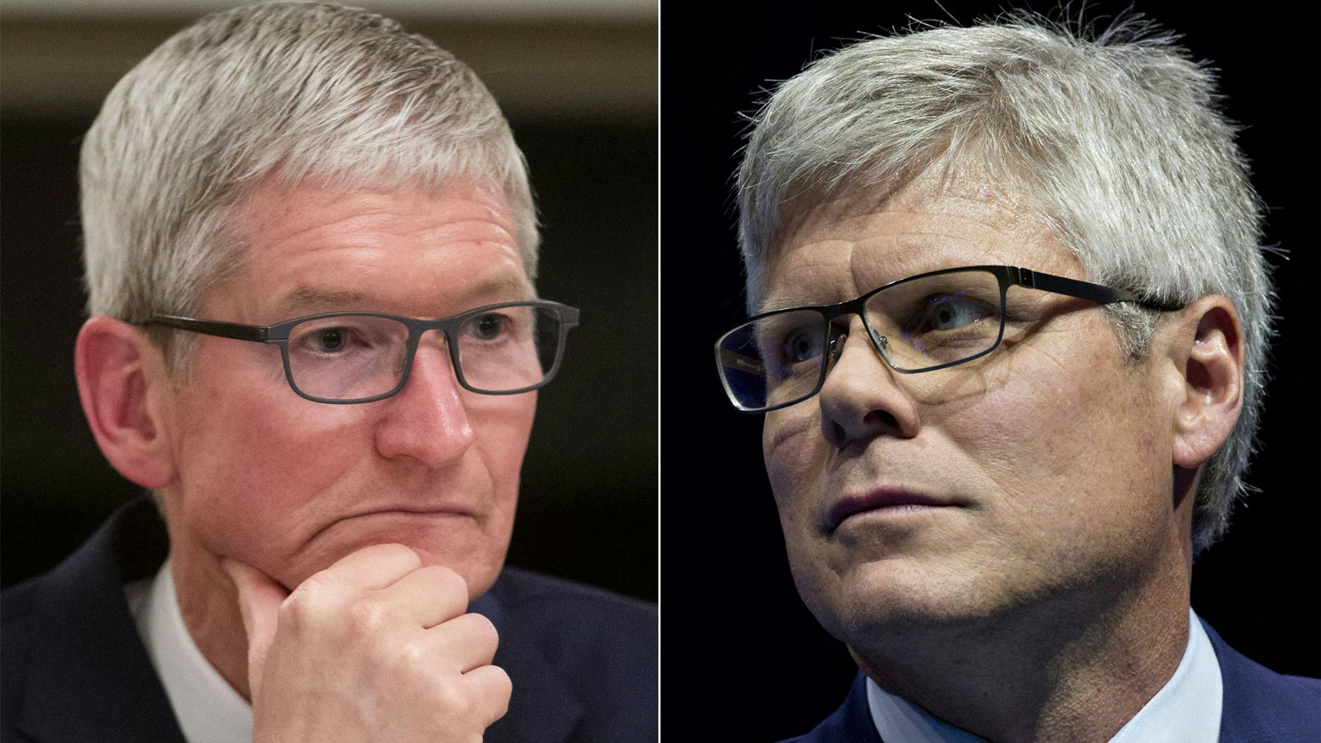 Apple CEO Tim Cook (left) and Qualcomm CEO Steve Mollenkopf. Photos by Bloomberg