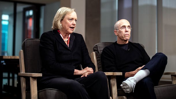 Meg Whitman and Jeffrey Katzenberg. Photo by Bloomberg.