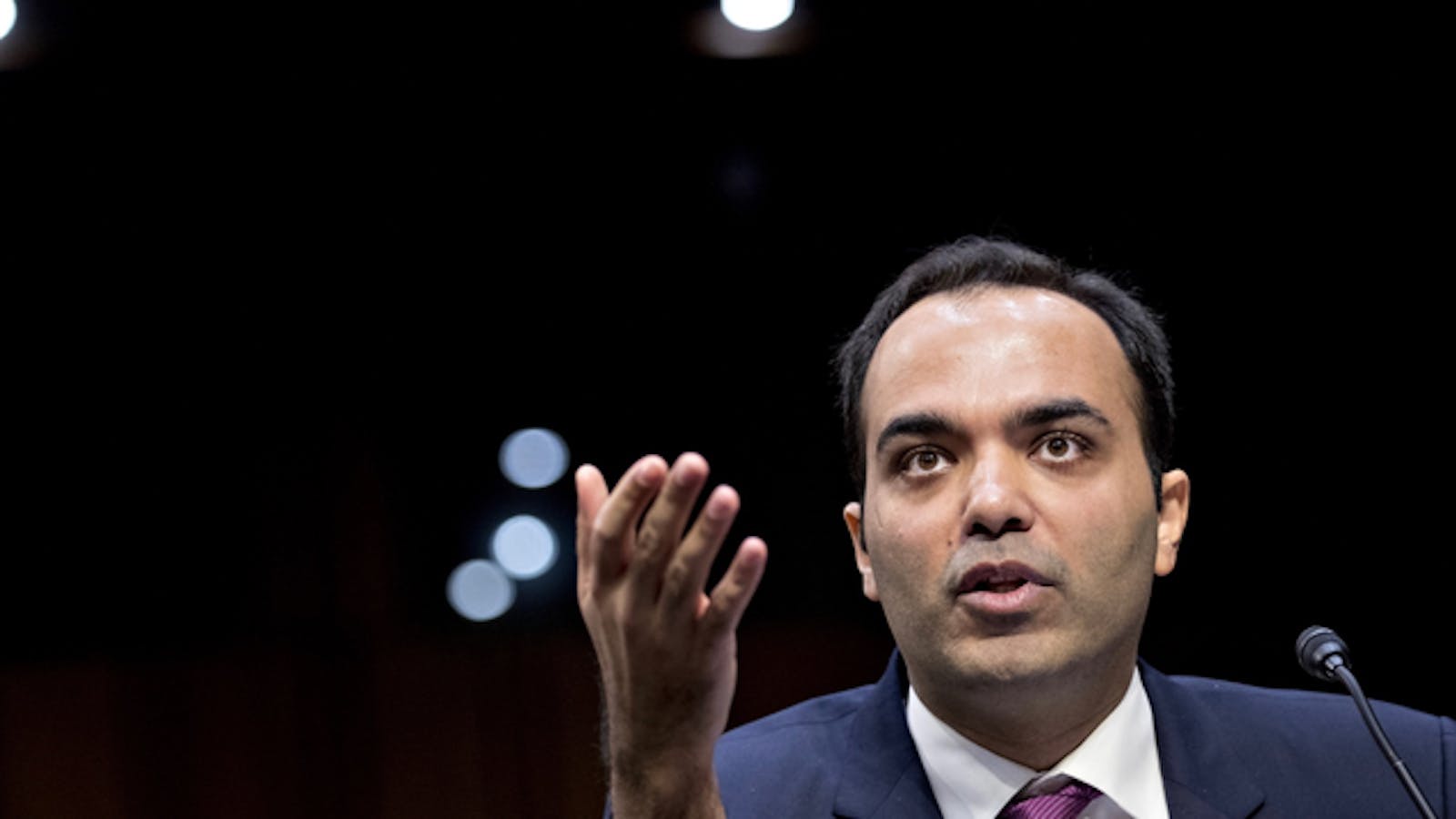 Rohit Chopra at his Senate confirmation hearing for the FTC role, in February 2018. Photo: Bloomberg