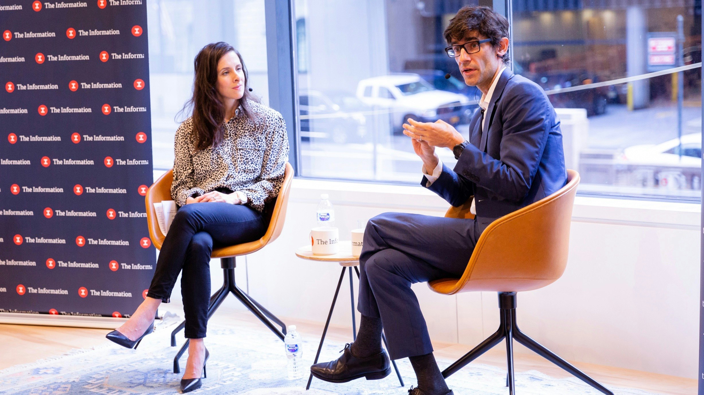 The Information's editor in chief Jessica Lessin talks with Wired Editor in Chief Nick Thompson on Friday. Photo by Keith MacDonald