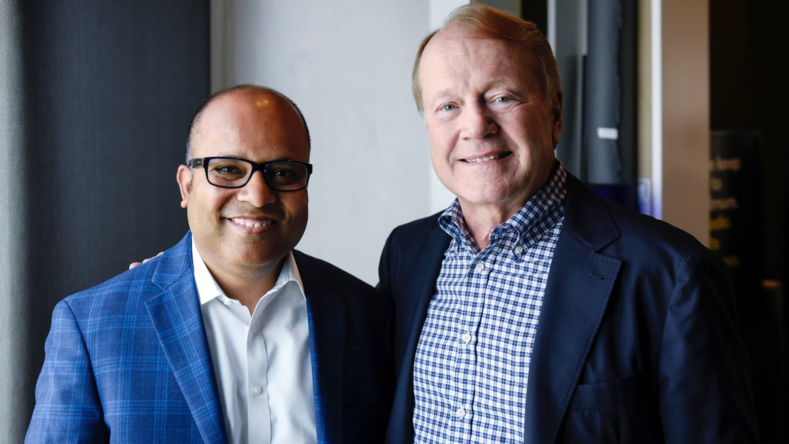 Rubrik CEO Bipul Sinha, left, and Rubrik adviser and former Cisco CEO John Chambers. Photo by Bloomberg