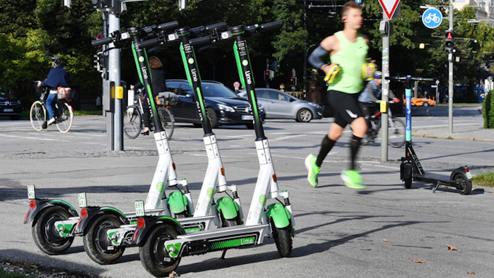 Lime scooters in Munich, Germany. Photo: AP