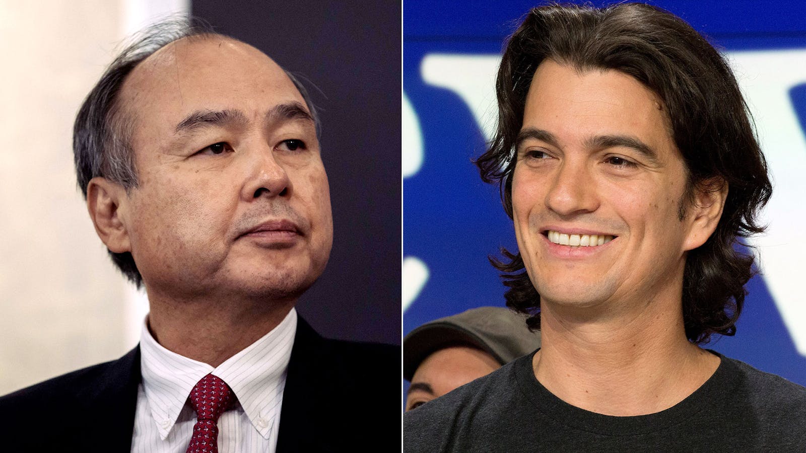 Masayoshi Son (left) and Adam Neumann. Photos by Bloomberg and AP.