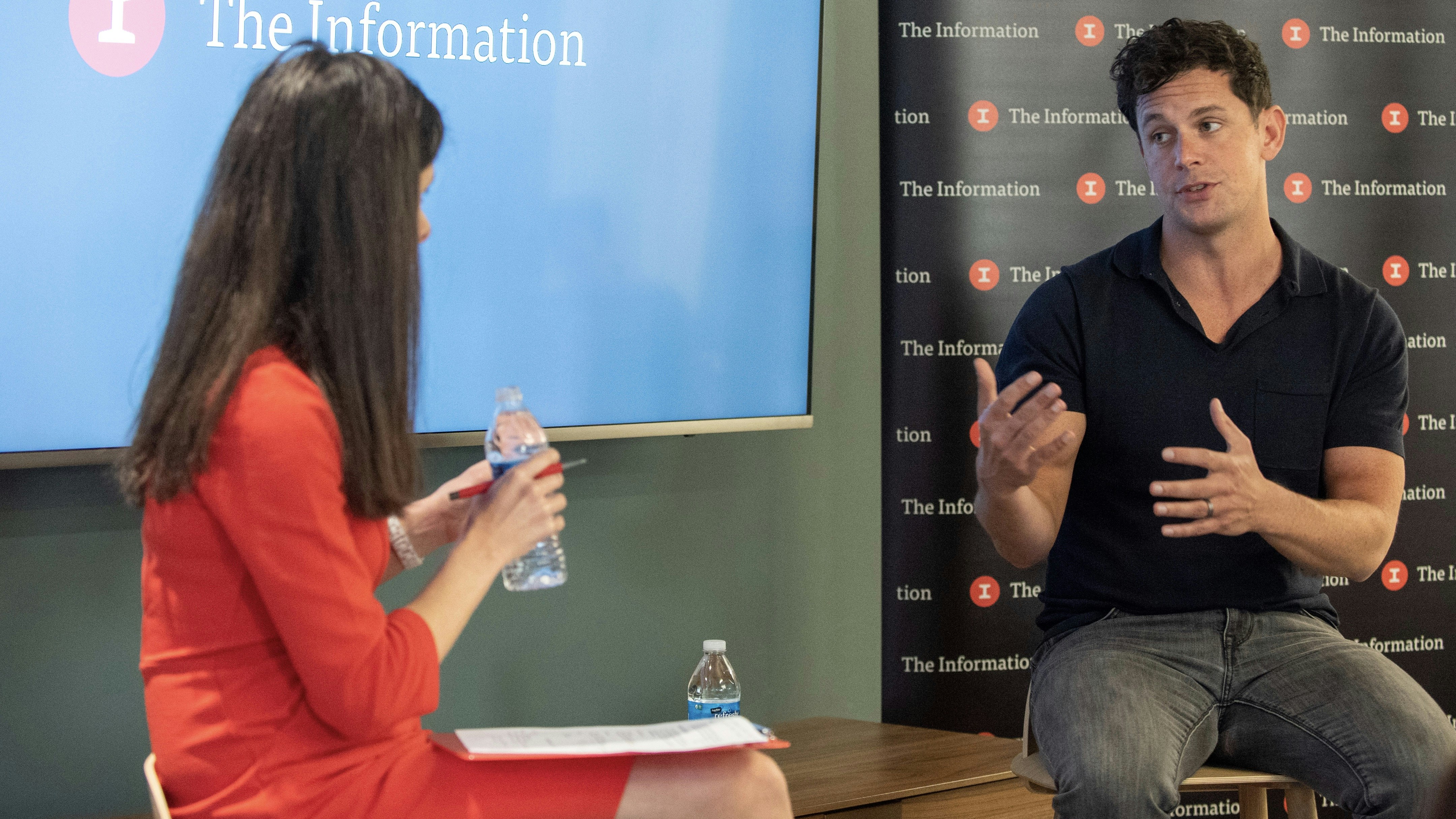 The Athletic's Alex Mather with The Information's Jessica Lessin at an event last year. Photo by Erin Beach