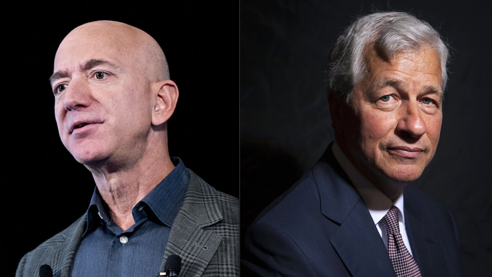 Amazon CEO Jeff Bezos and JPMorgan Chase CEO Jamie Dimon. Photos by Bloomberg