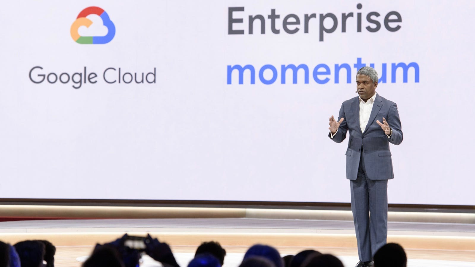 Google Cloud CEO Thomas Kurian at a company event in April. Photo by Bloomberg