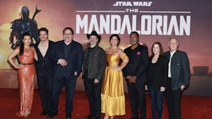 Cast and crew of the Disney Plus series "The Mandalorian" at a premiere in Los Angeles last month. Photo by AP