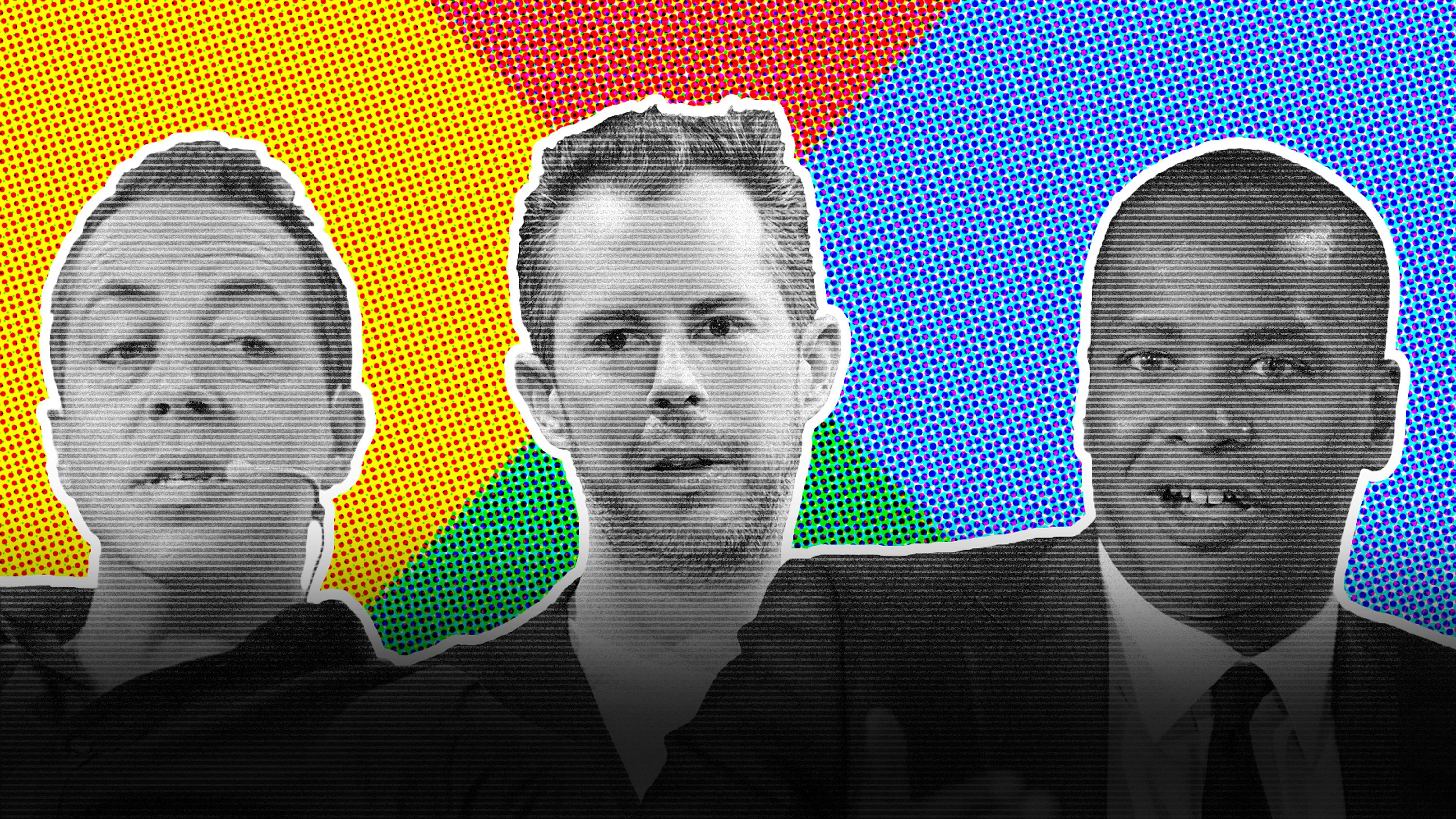 David Krane, Bill Maris and David Drummond. Photos by Bloomberg. llustration by Mike Sullivan