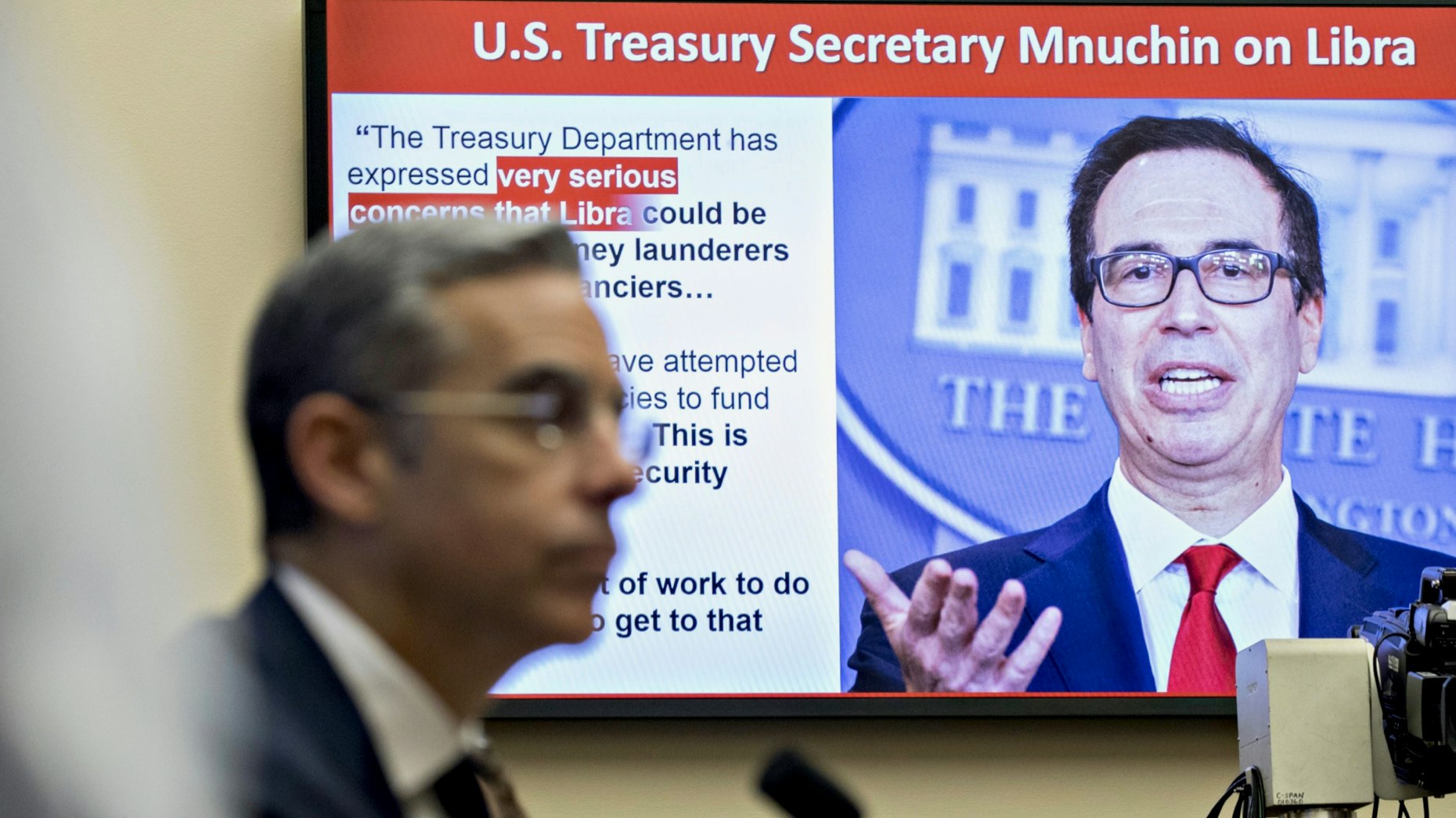 Facebook's David Marcus testifying at House Financial Services Committee meeting on Libra last year. Photo by Bloomberg 
