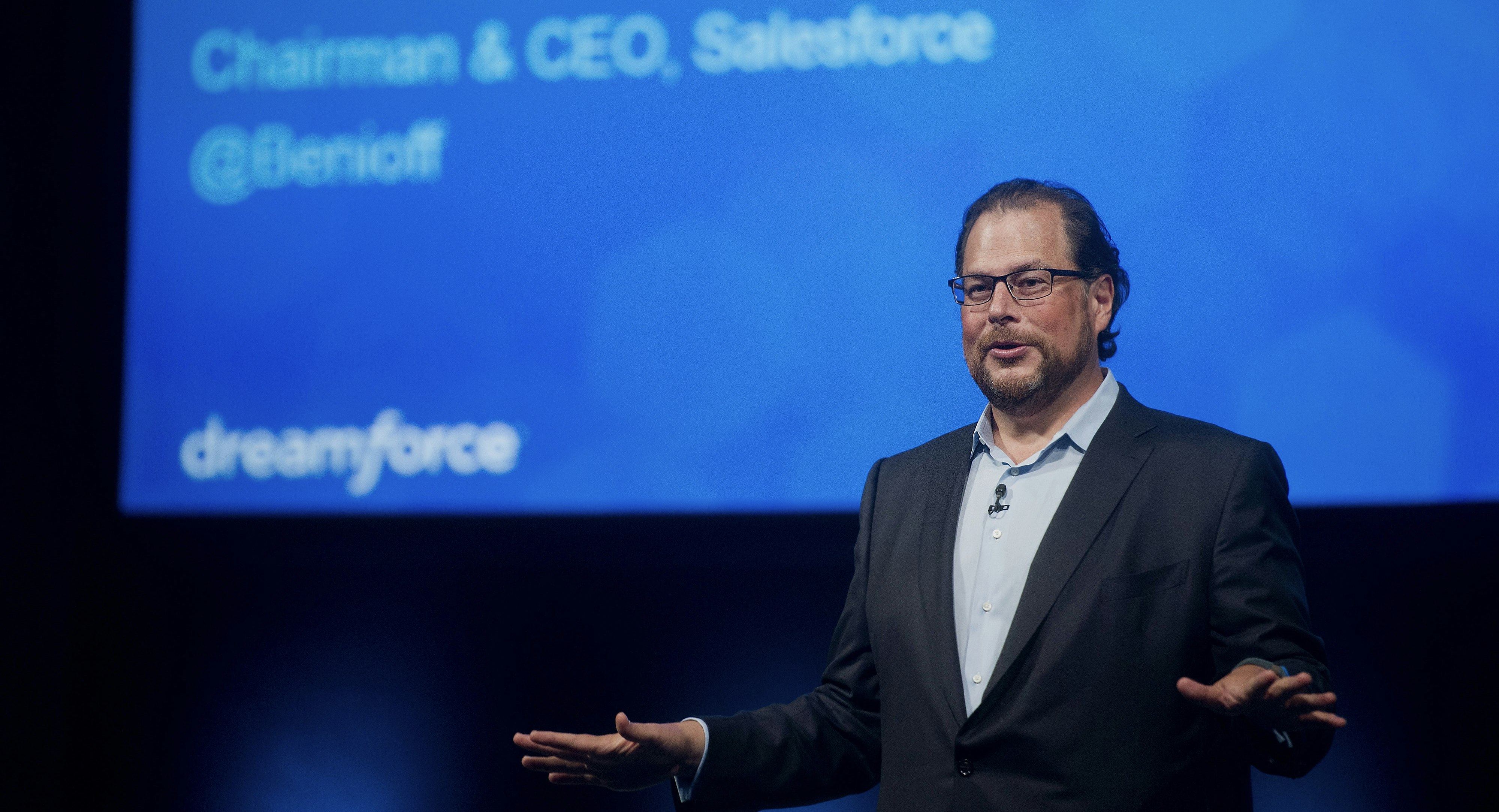 Marc Benioff, Salesforce.com's CEO, at Dreamforce. Photo by Bloomberg. 