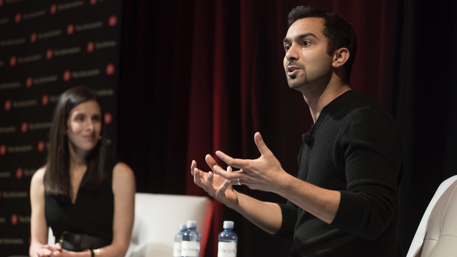 Instacart CEO Apoorva Mehta with The Information's Jessica Lessin last year. Photo by Angie Silvy