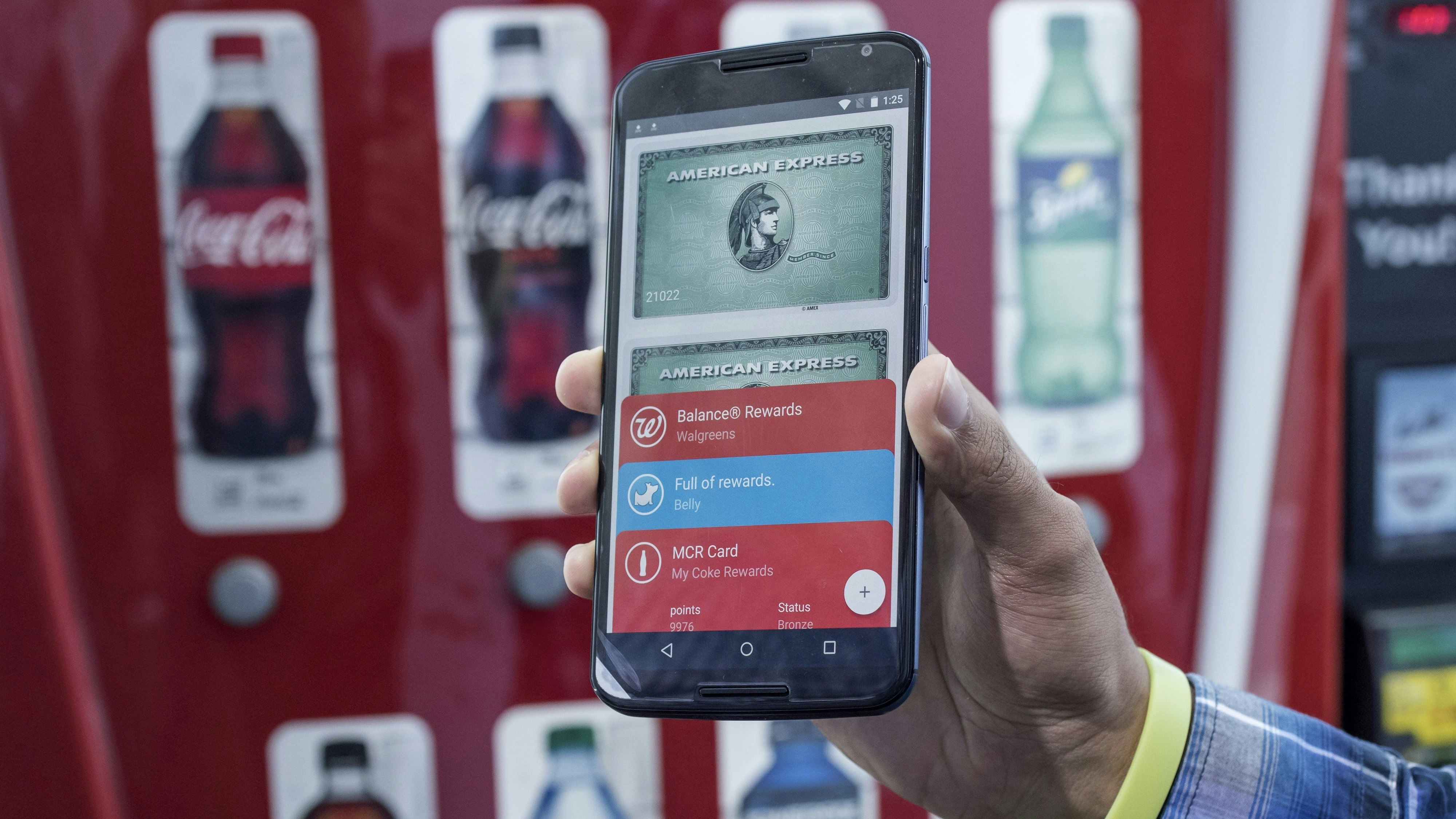 Google's digital wallet displayed on a smartphone screen. Photo by Bloomberg.