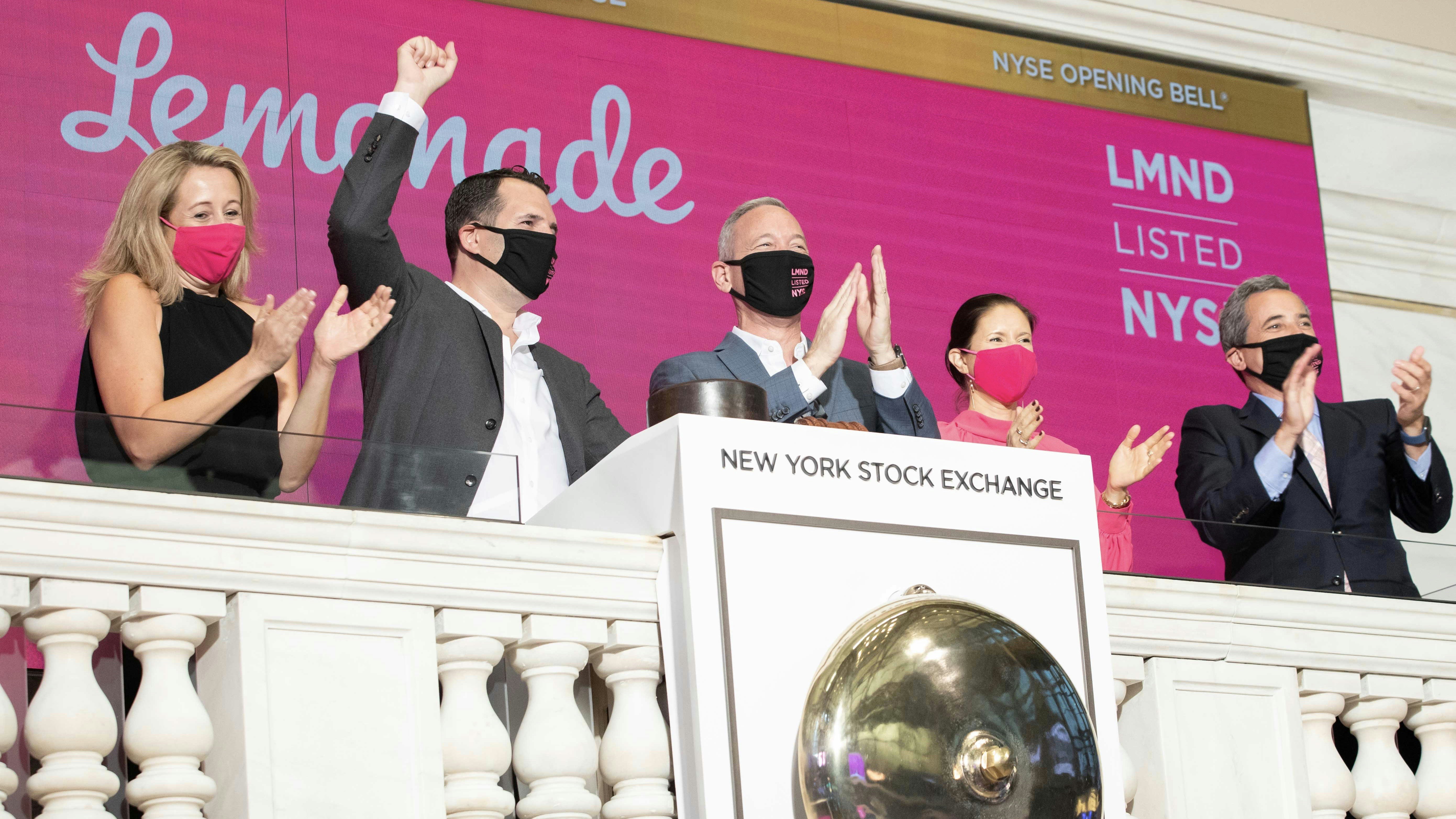 Lemonade executives ringing in the company's IPO at the New York Stock Exchange. Photo by NYSE