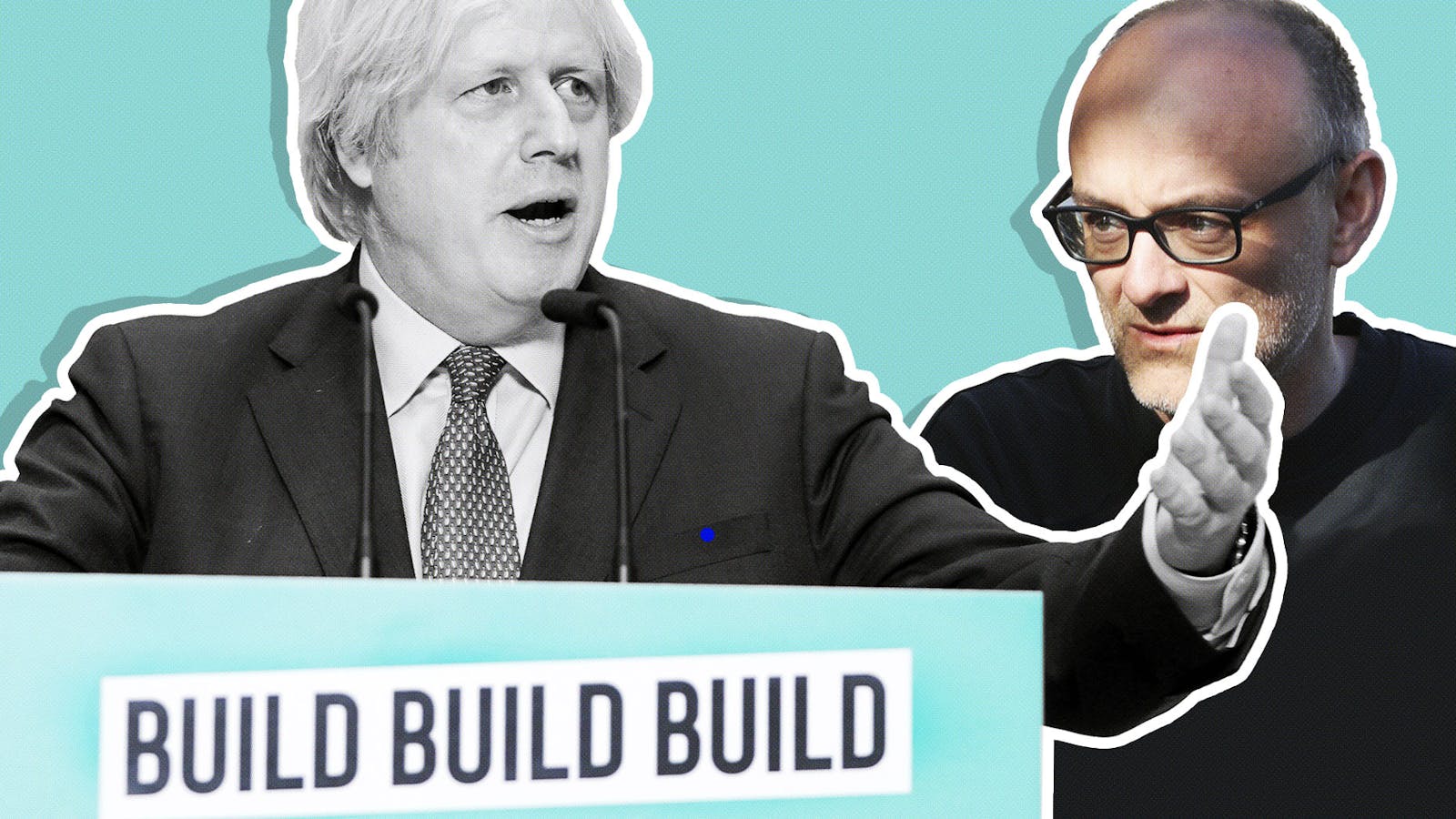 Boris Johnson (left) and Dominic Cummings. Photo of Johnson by Andrew Parsons/Flickr; photo of Cummings by Bloomberg