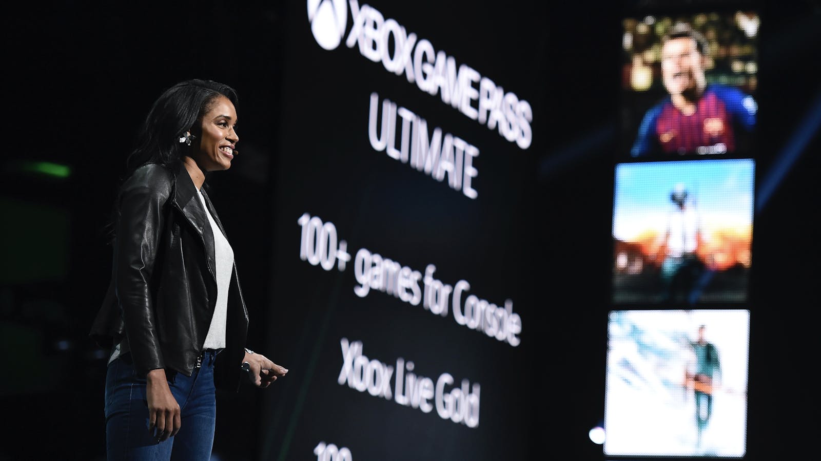Sarah Bond, Head of Global Gaming Partnerships and Development, at an Xbox briefing last year. Photo by AP