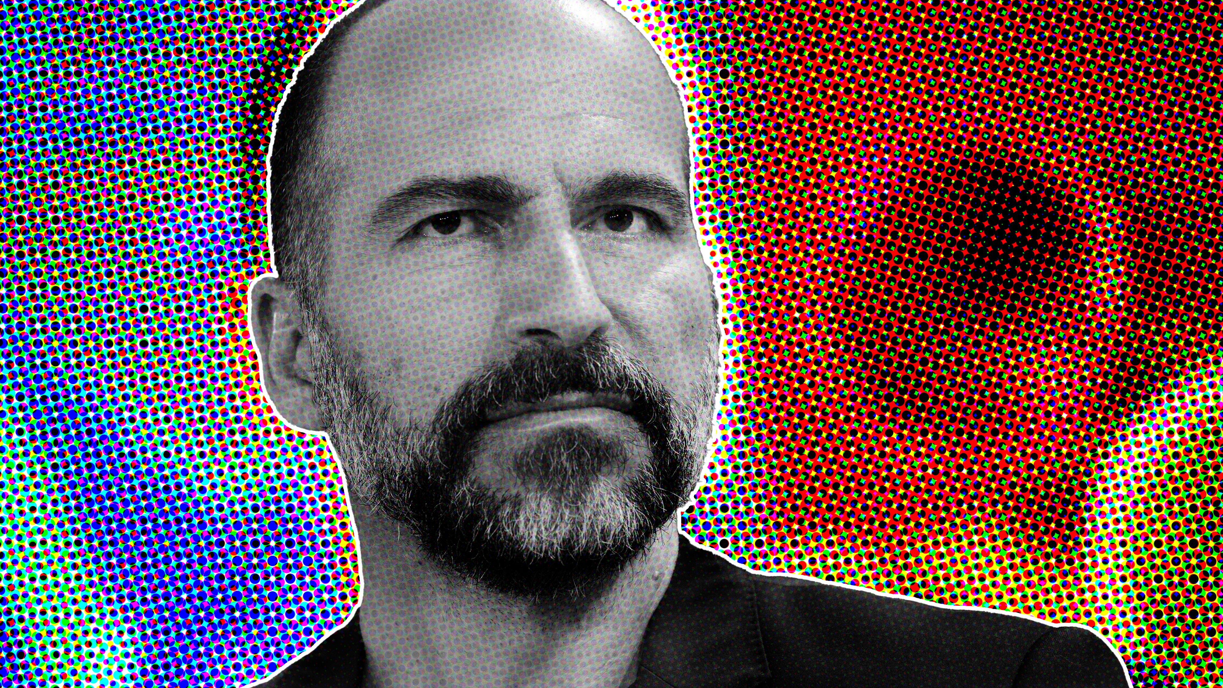 Uber CEO Dara Khosrowshahi. Photo by Bloomberg; illustration by Mike Sullivan
