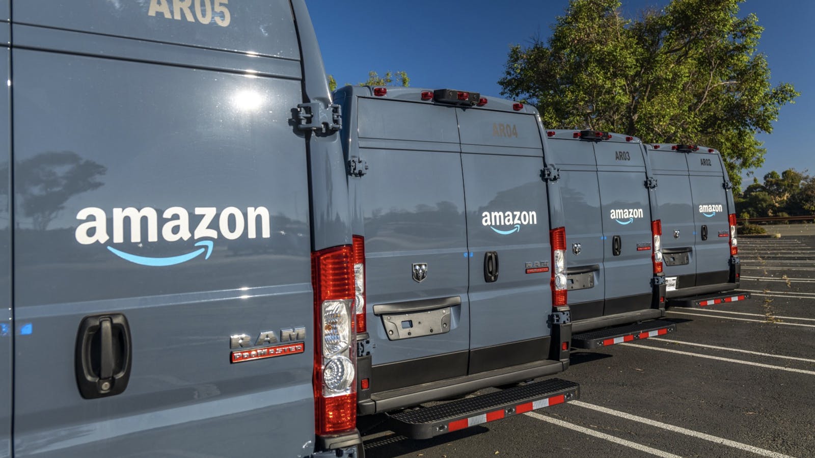 Amazon delivery trucks in Richmond, Calif. on Tuesday. Photo by Bloomberg